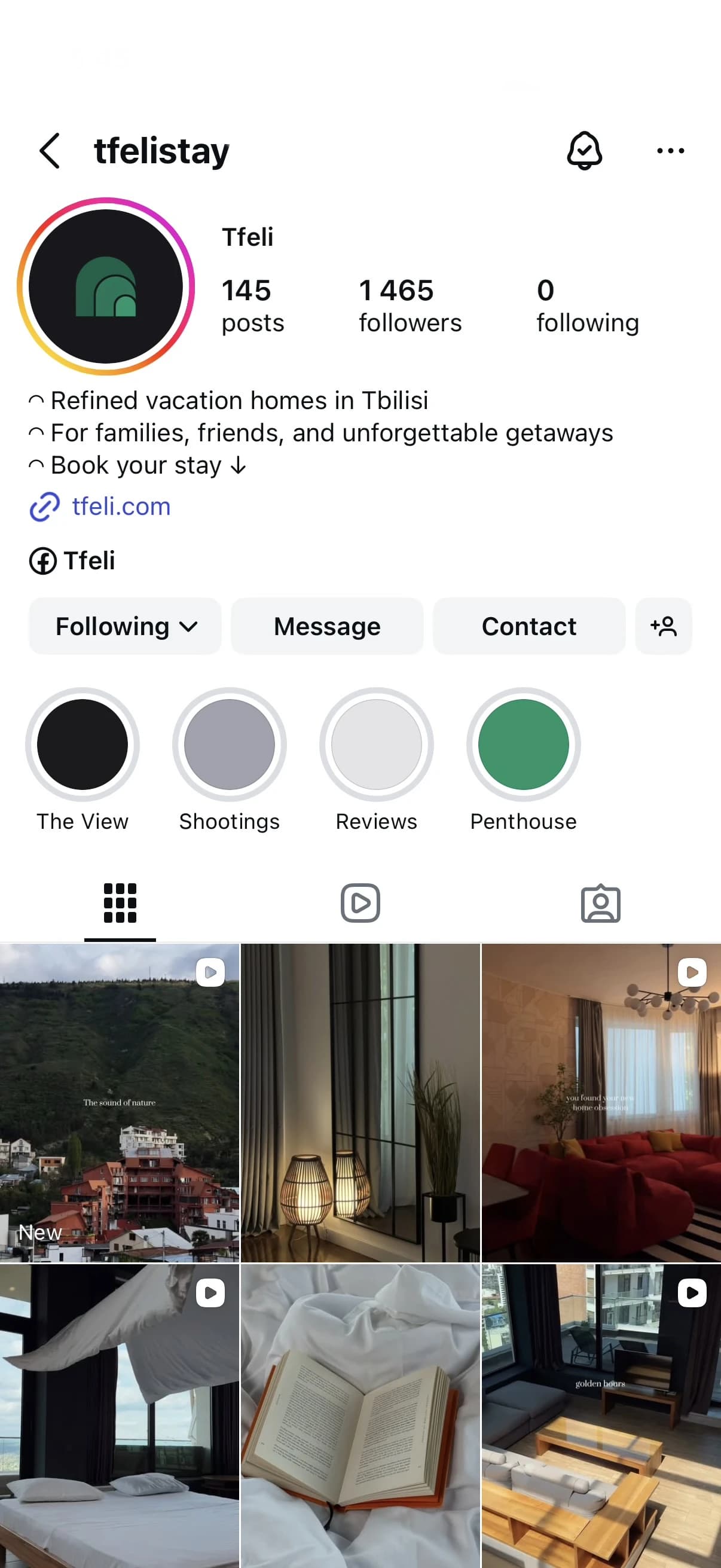 Tfeli Instagram profile after the redesign — branded layout