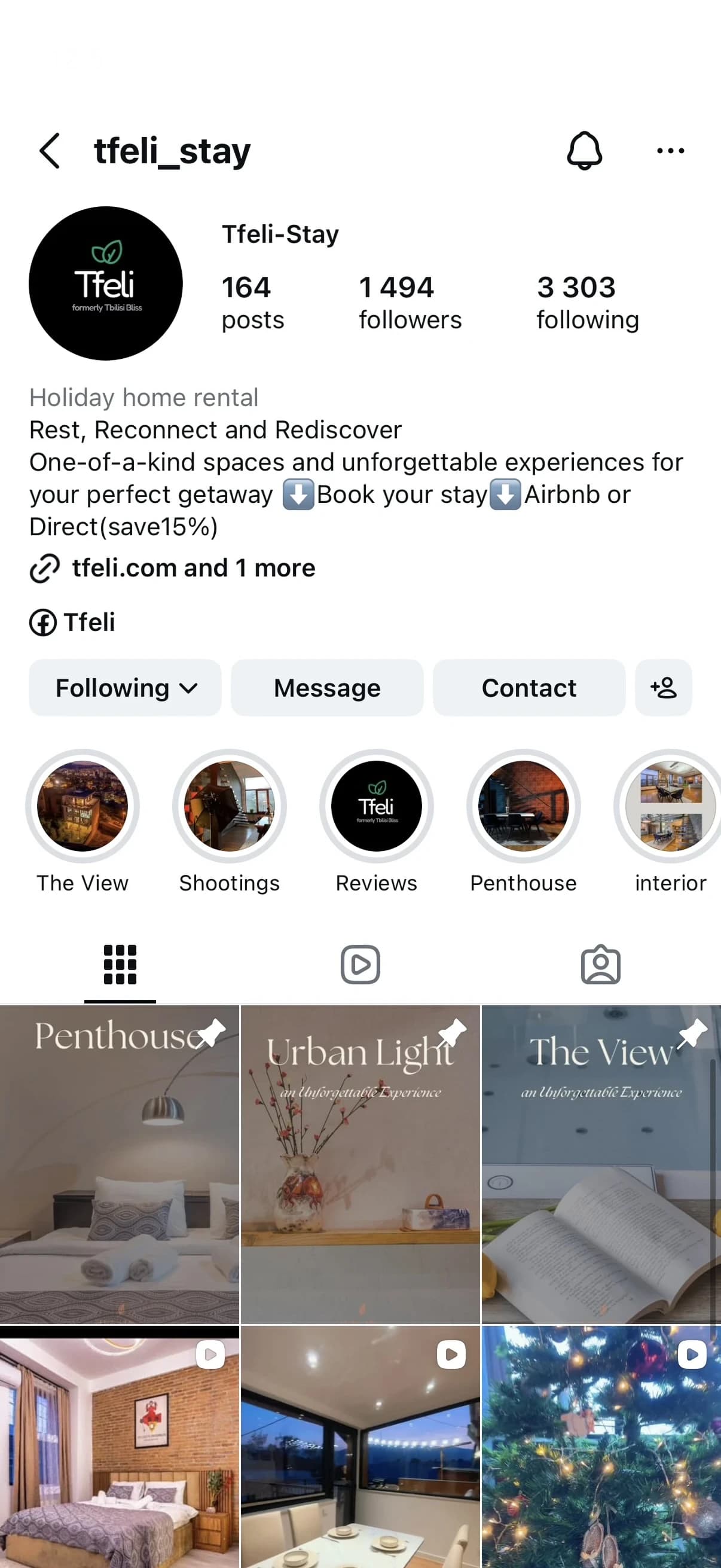 Tfeli Instagram profile before the redesign