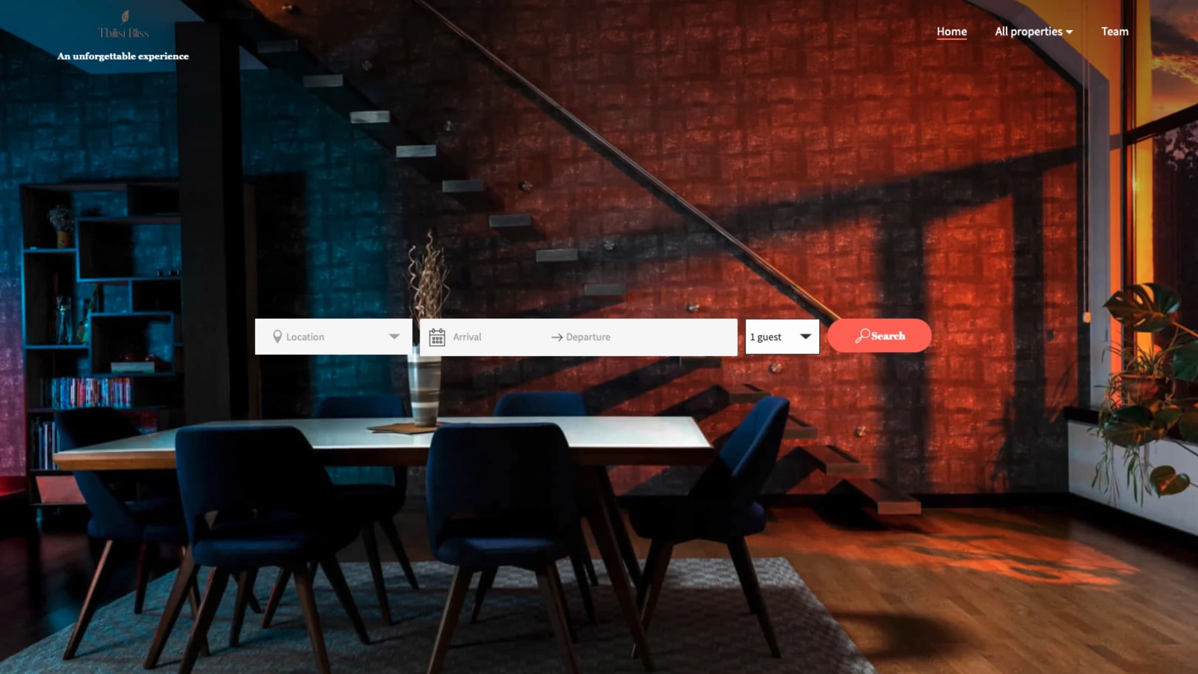 Tbilisi Bliss direct booking website hero section before the redesign